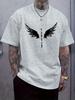 Casual Crew Neck T-shirt with Black Angel Wings Print - Soft Gray