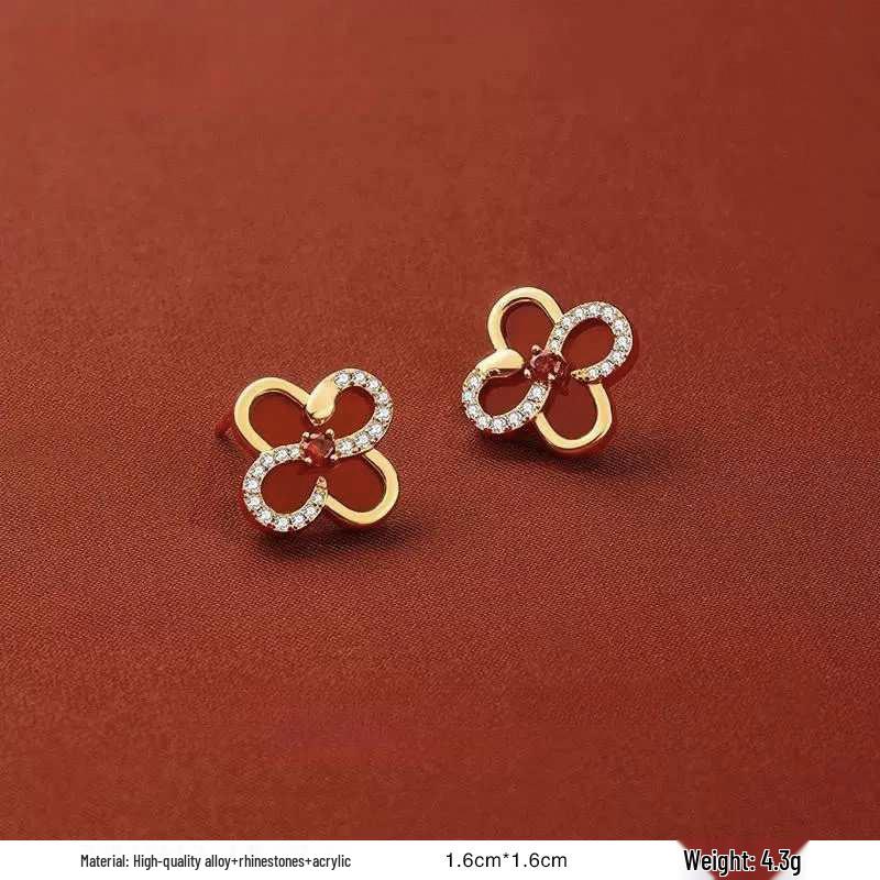 

Серьги-пусеты в ретро-стиле с красной глазурью «капля» для женщин - Уникальный нишевый дизайн начала осени