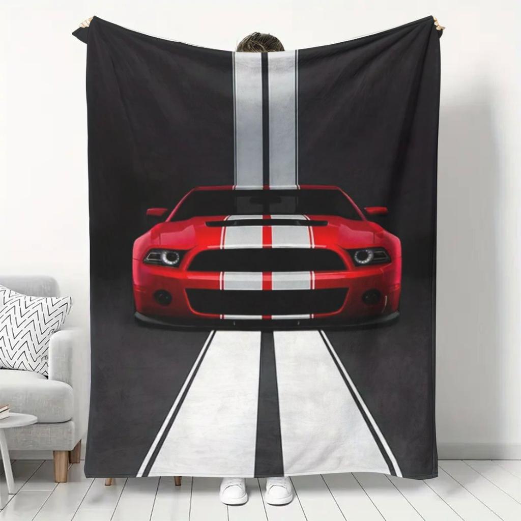 Red and white sports car pattern Flannel printed blanket suitable for all seasons suitable for living room office sofa travel