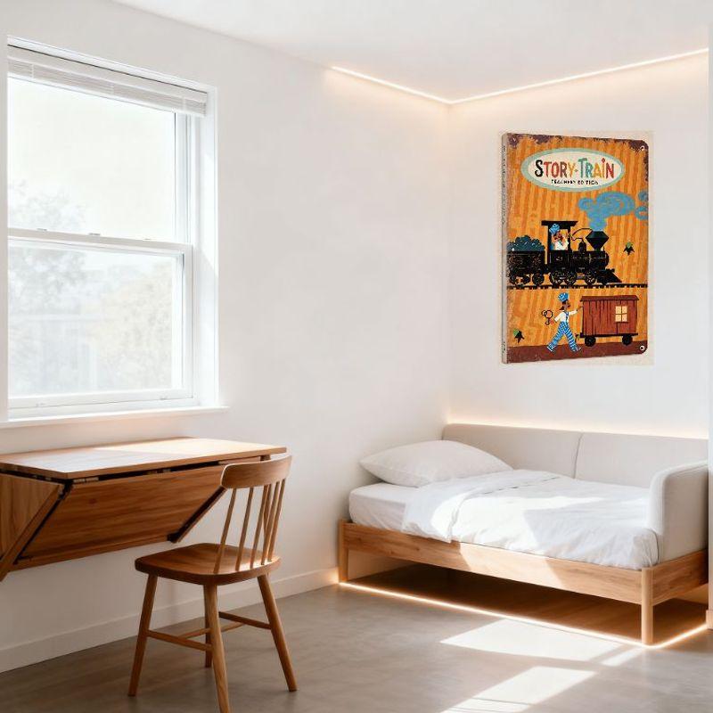 Story Train Teachers Edition Vintage Metal Tin Sign, Retro Whimsical Steam Locomotive Illustration Metal Poster for Educational