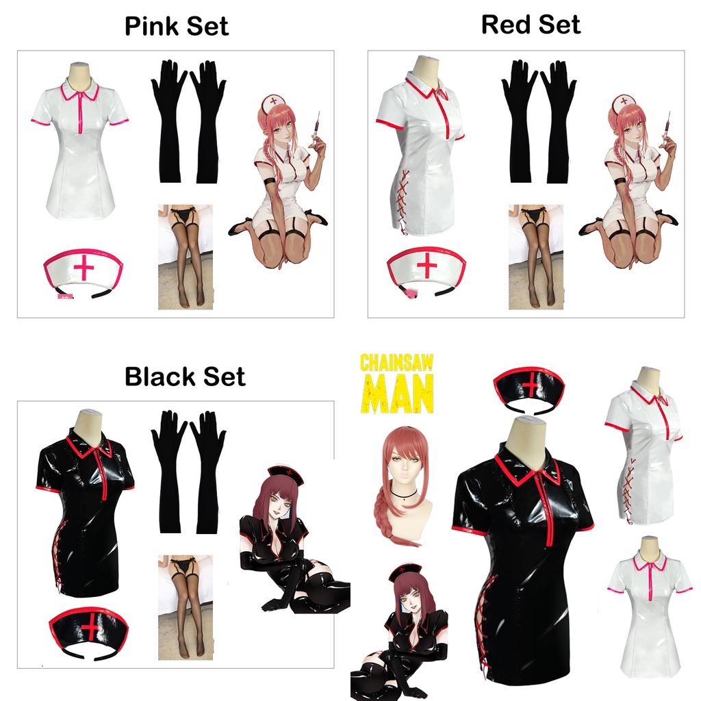 Chainsaw Man Makima Nurse Uniform Cosplay Costume Pu Suit Wig For Halloween Carnival