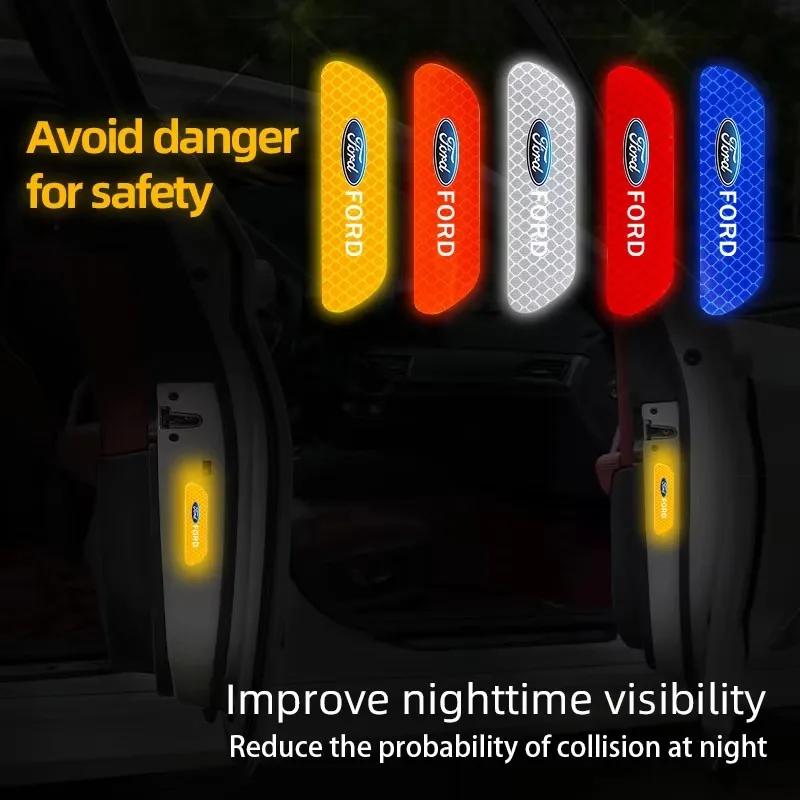 AKM1 4Pcs Car Door Sticker Safety Warning Reflective Mark For Ford S MAX Ranger Focus Fiesta Mondeo Kuga Mustang Escort KA Ecosport