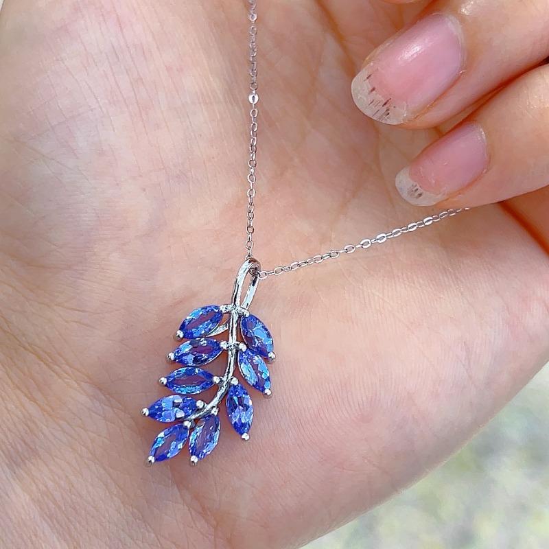 Sace Gems 925 Sterling Sølv 3*6MM Naturlig Tanzanitt Anheng Halskjeder for Kvinner To Måter å Bruke Det Fint Smykke Bursdag