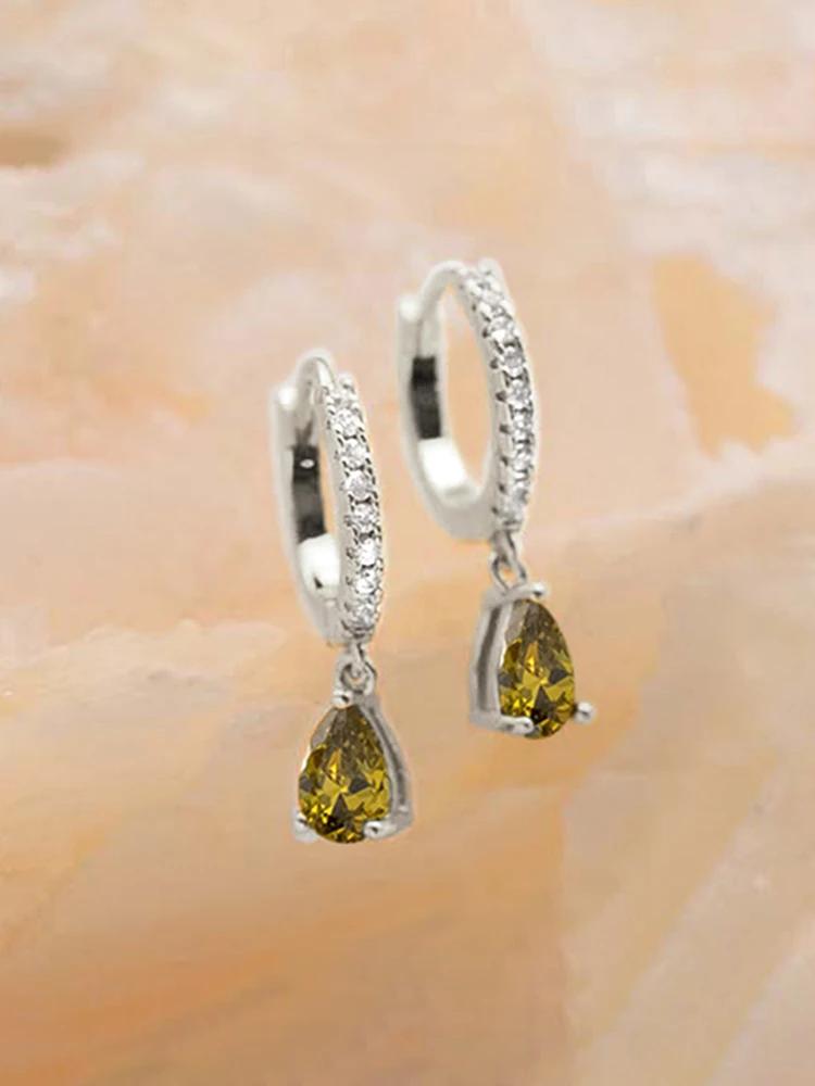 Copper Colorful Zircon Simple Fashion Water Drop Hoop Earring For Women Dating Partyt High Quality Fine Jewelry