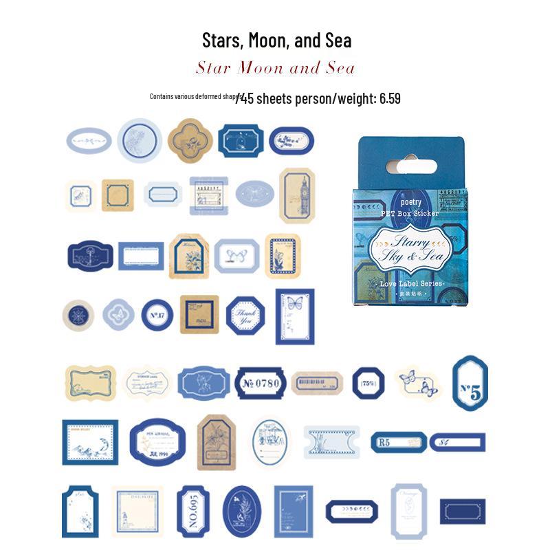 Love Label Retro PET Waterproof Stickers: Sugar Poetry Box for Diaries - 4 Types