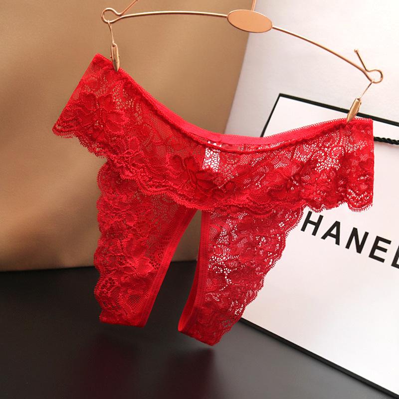 Plus Size Low Waist Sexy Lace Underwear for Women with Open Crotch
