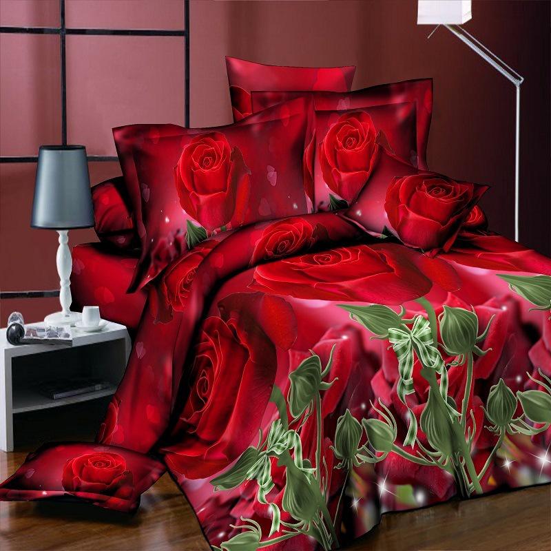 Luxurious 4pcs Printed 3d Bedding Set Queen Size With Elegant Quilt Cover And Soft Pillowcases