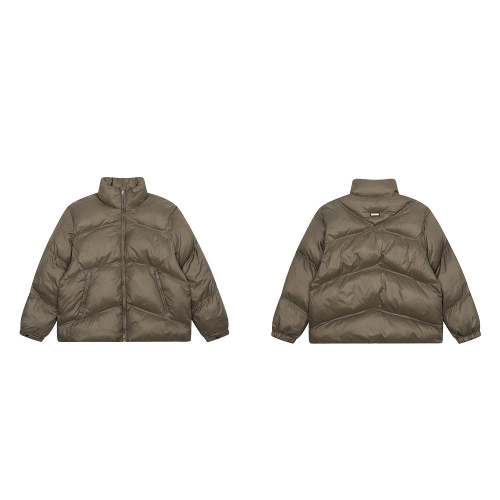 

American Style Metal Badge Lightweight Fleece Lined Stand Collar Bread Cotton Coat For Men Warm Thickened Cotton Jacket L коричневый