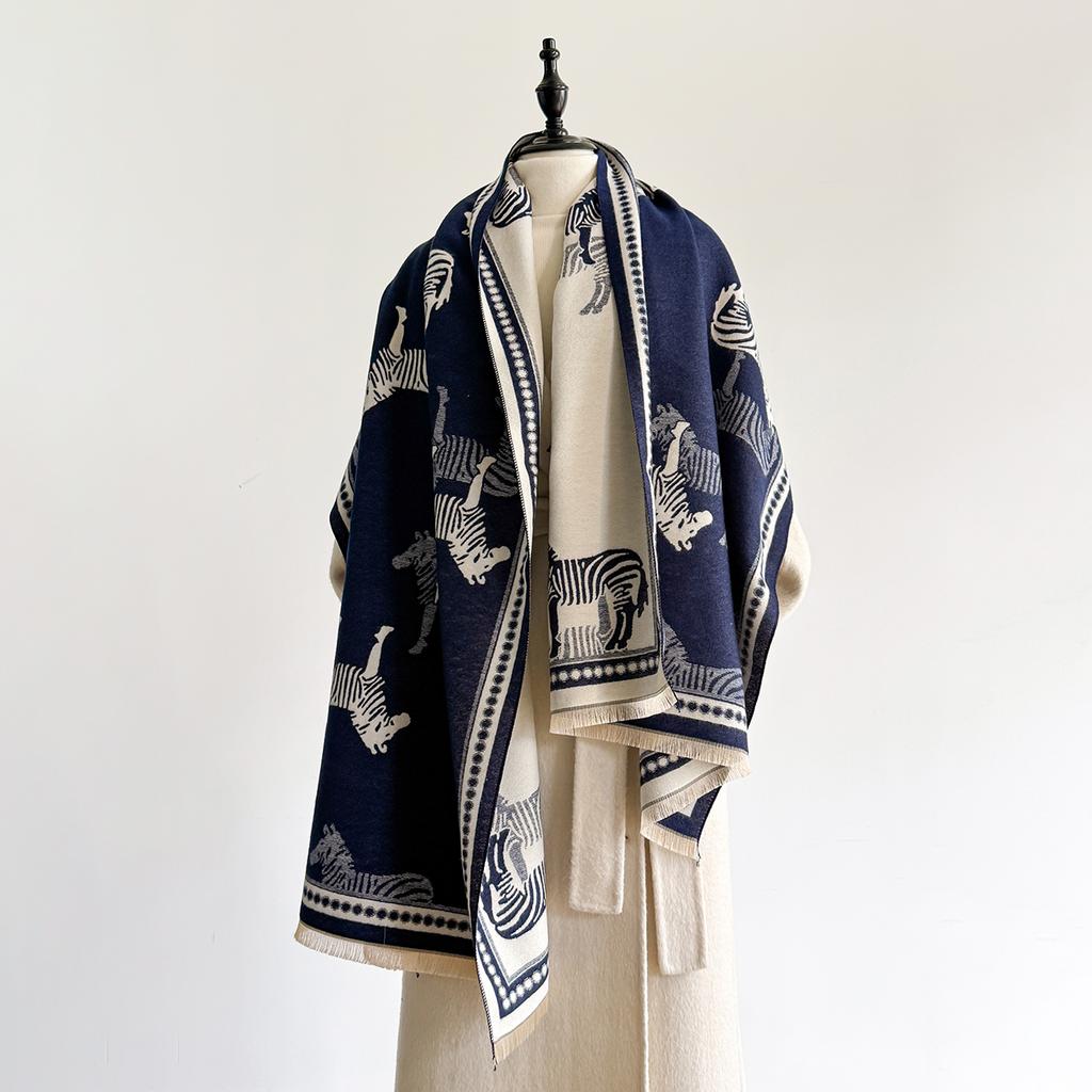 Women Luxury Warm Cashmere Poncho Shawl Scarves Zebra Print Thick Pashmina Winter Blanket Wrap Casual Hijab Stole Scarf