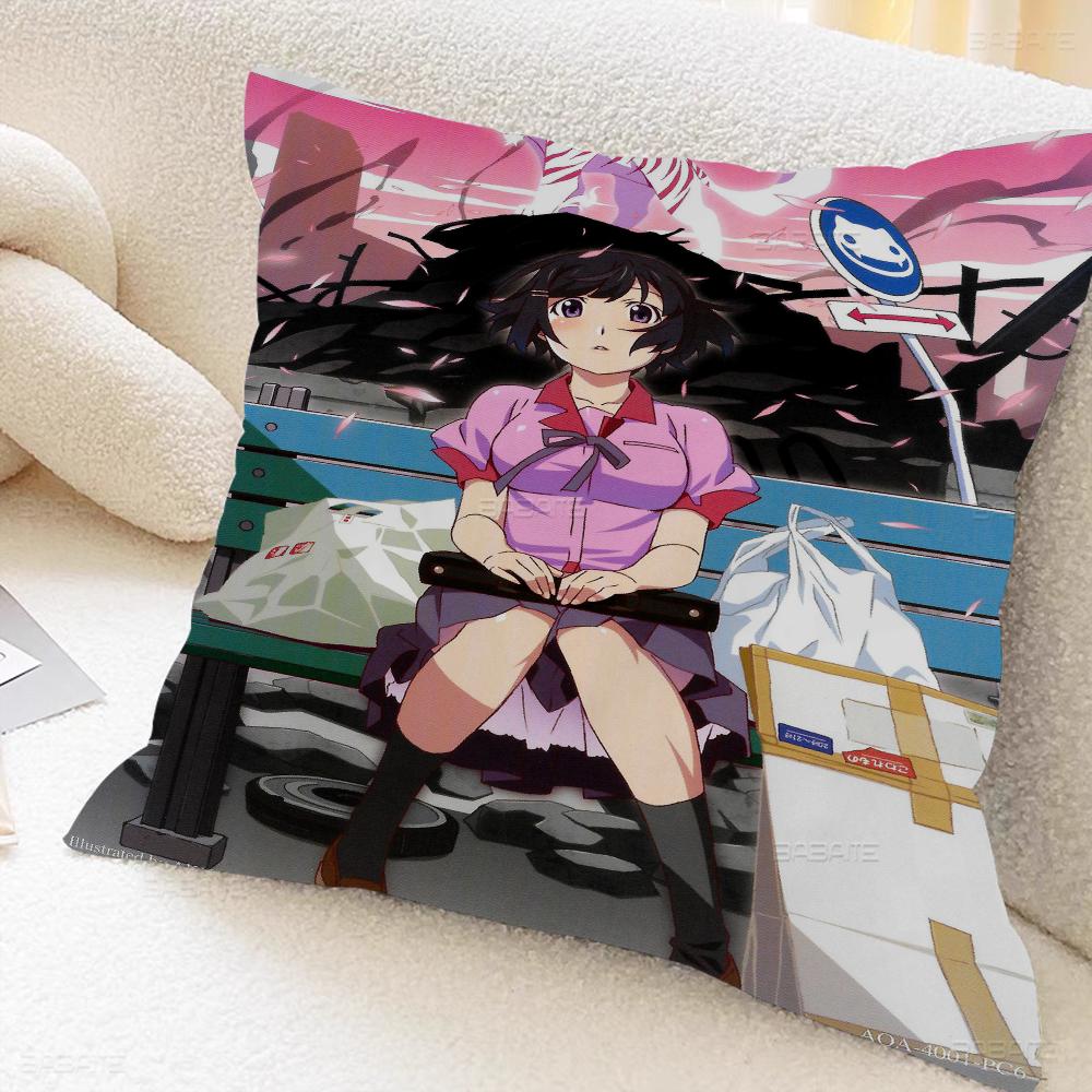 Monogatari Anime Cushion Cover Car Throw Pillow Case For Sofa Car Christmas Gift 40x40cm 45x45cm