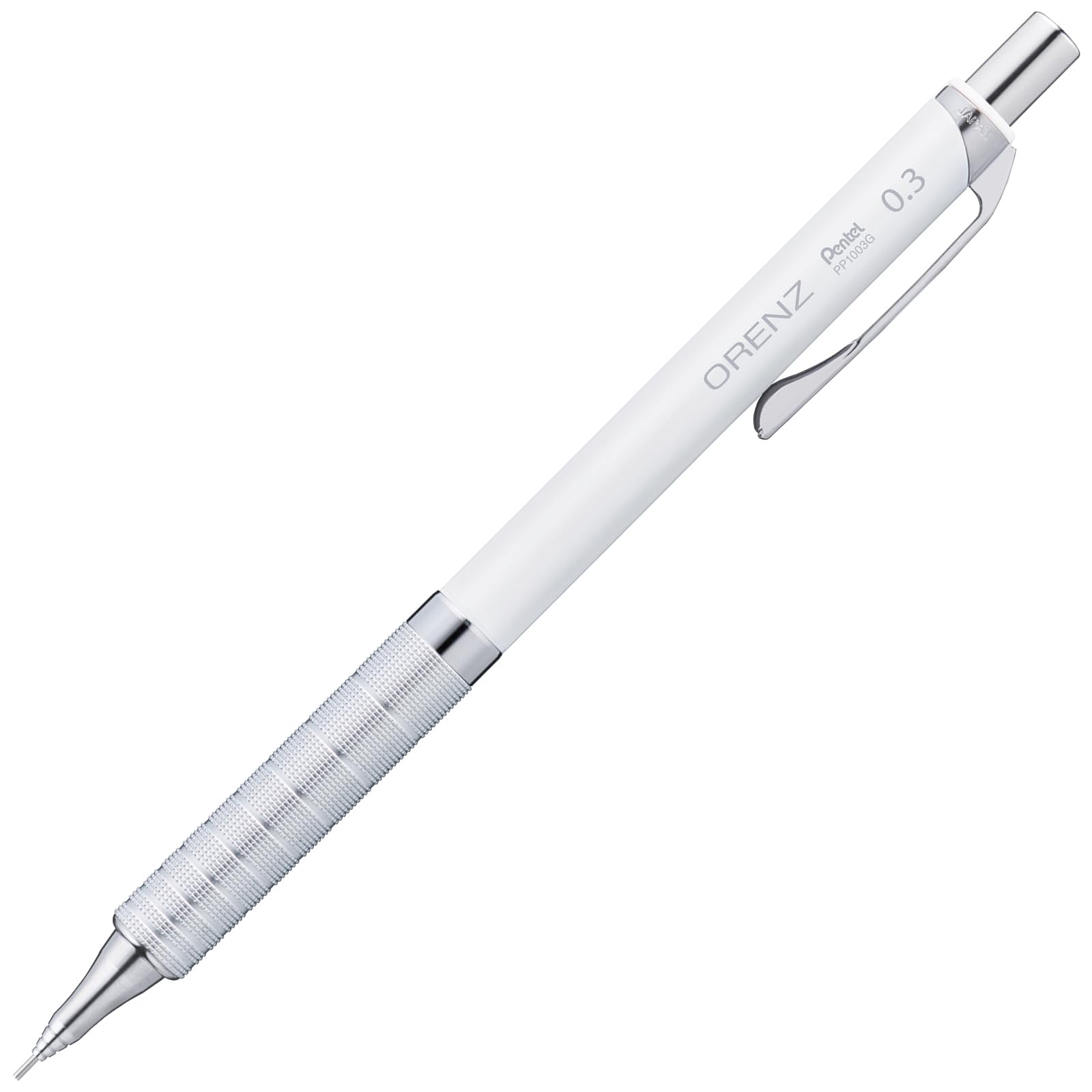 Pentel Orenz Metal Grip Mechanical White Pencil, 0.3mm, Barrel, XPP1003G2-RW белый