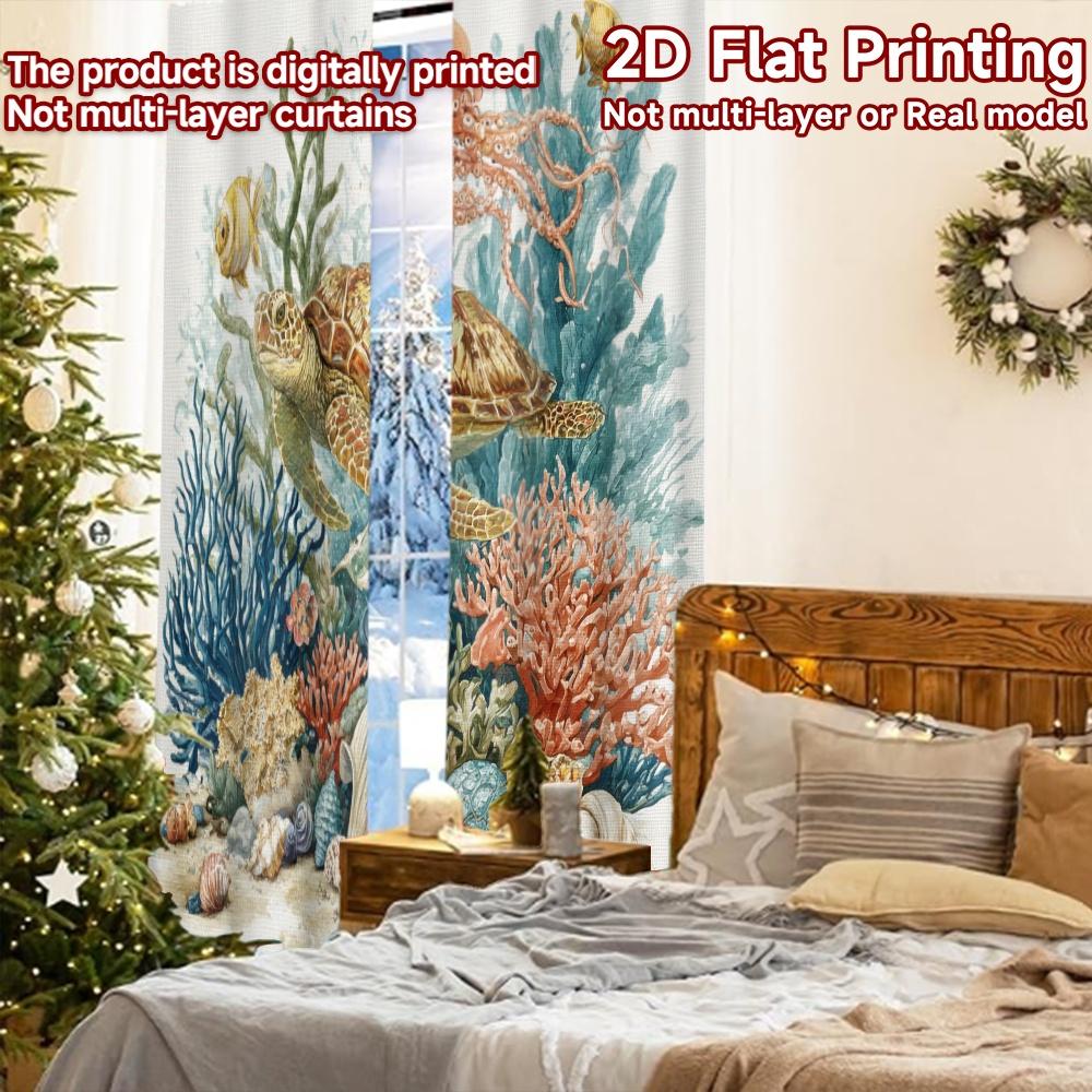 2 Stück, 2D-FLACHDRUCK Vorhänge (Ohne Stange) Ozeanische Harmonie(1) Festliche Modevorhänge Halbtransparente Vorhänge Dekorationen für Zuhause