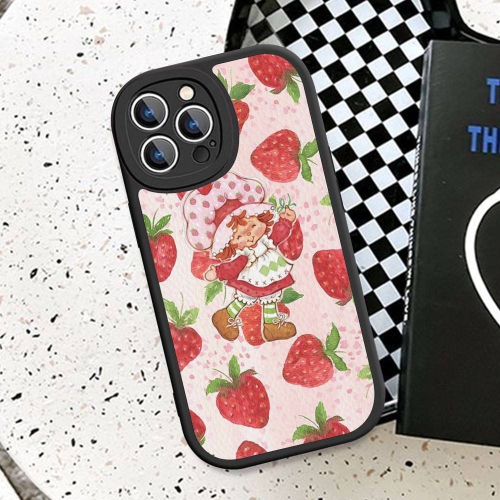Cartoon Girl S-Strawberry S-Shortcake Phone Case For IPhone 16 15 14 11 12 13 Pro Max Plus Back Leather Shell