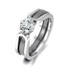 JeeMango 2 In 1 Black/White Ceramic Crystal Wedding Ring Jewelry For Women AAA Cubic Zirconia Stainless Steel Engagement R18071