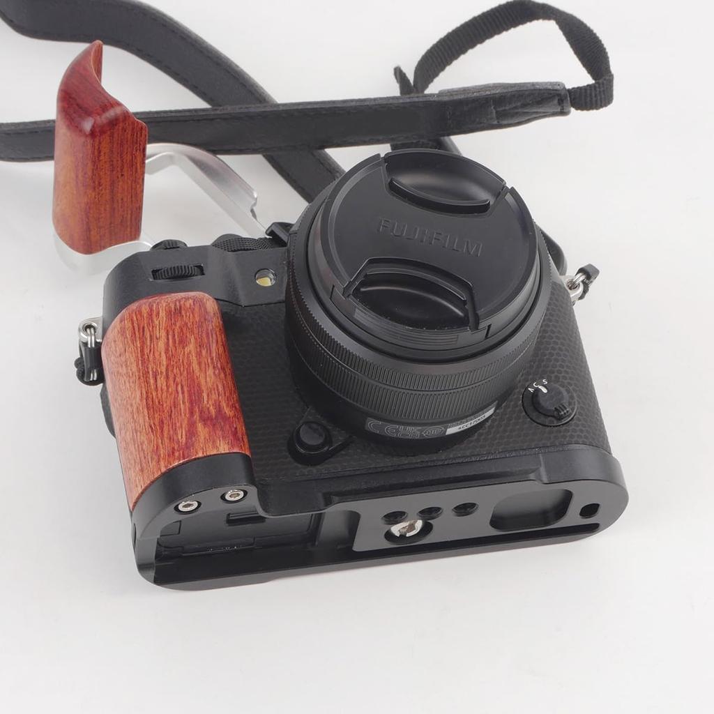 SIUTATDSH Camera Grip for Panasonic Fujifilm Dedicated Quick Release Plate Grip with Wooden Battery Tripod Arca Swiss Compatible X-T50, L-Shaped
