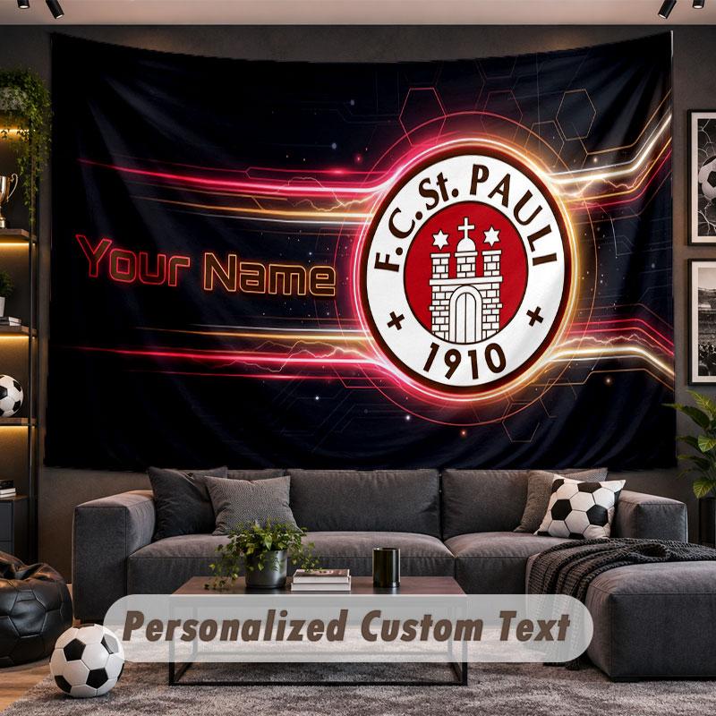 Wall Hanging Tapestry Custom NameFC St. Pauli Pattern Personalized Printed Fabric Wall Decor