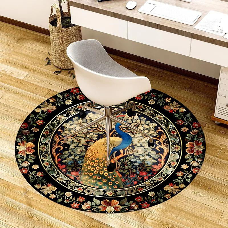 1pc Carpet Chair Mats Peacock Floral Circular Artwork Perfect for Decorating Chairs, Polyester Carpet, for Living Room.YDT656