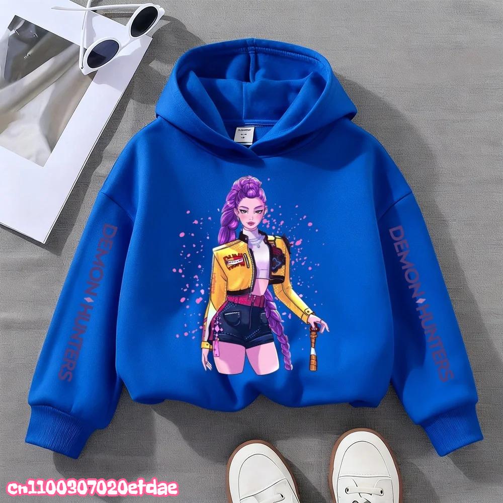 Stylish long sleeve kids hoodie with modern pop art girl illustration print, loose comfy fit for school and weekend family outdoor trips in cool fall.