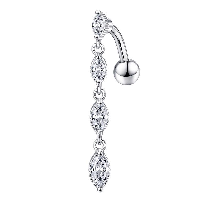 Upside Down Peach Heart Teardrop Zircon Belly Button Ring, 316 Stainless Steel Navel Jewelry