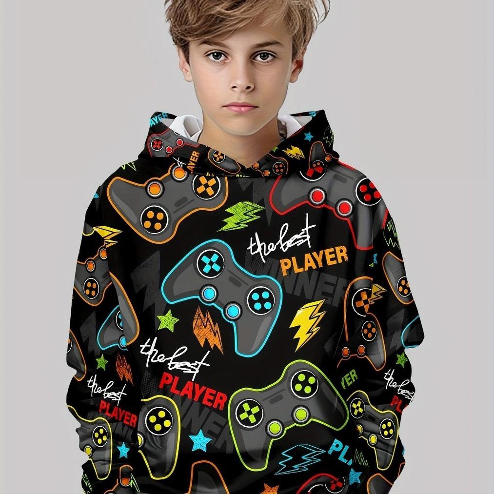 

Game themed 3D printed hoodie, long sleeved pullover, slightly stretchy, autumn and winter formal hoodie 13-14Y