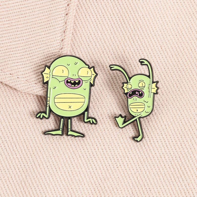 Cartoon Green Monster Enamel Pins Set Funny Creature Brooches Quirky Weird Lapel Badges Jewelry Accessories Gifts For Friends