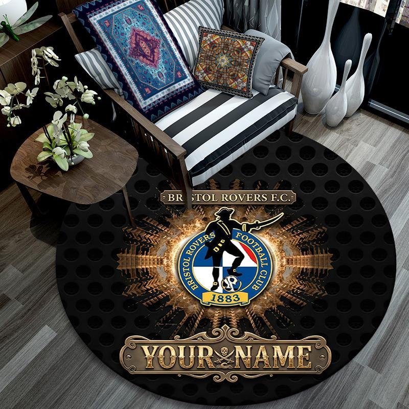 Custom Name Bristol Rovers Round Area Rug,Carpet Rug for Living Room Bedroom Sofa Playroom Decor,Non-slip Floor Mat