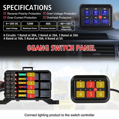 Light Senstive Control Panel Combination Switch 6 Gangs Car Accessories On Off Switch 12V Car LED Switch Panel Light Switches