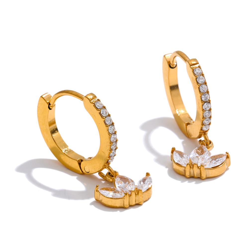 

Yhpup Waterproof Cubic Zirconia Flower Drop Hoop Earrings Prevent Allergy Stainless Steel Gold Color Daily Wear Fashion Jewelry