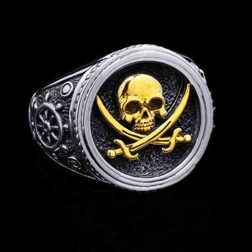

Gothic Punk Skull Ring for Men Vintage Biker Pirate Style Double Color Fashion Jewelry no. 12