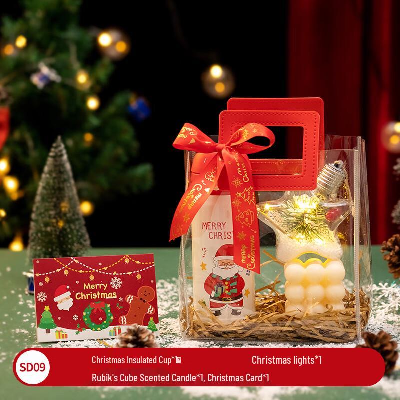 Holiday Gift Set with Thermal Mug, Lights & Candle