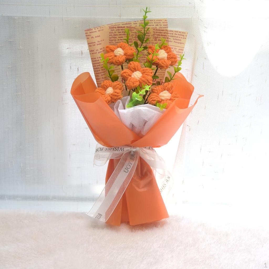Crochet Flower Bouquet Completed Decoration Gifts Centerpieces Fake Knitted for