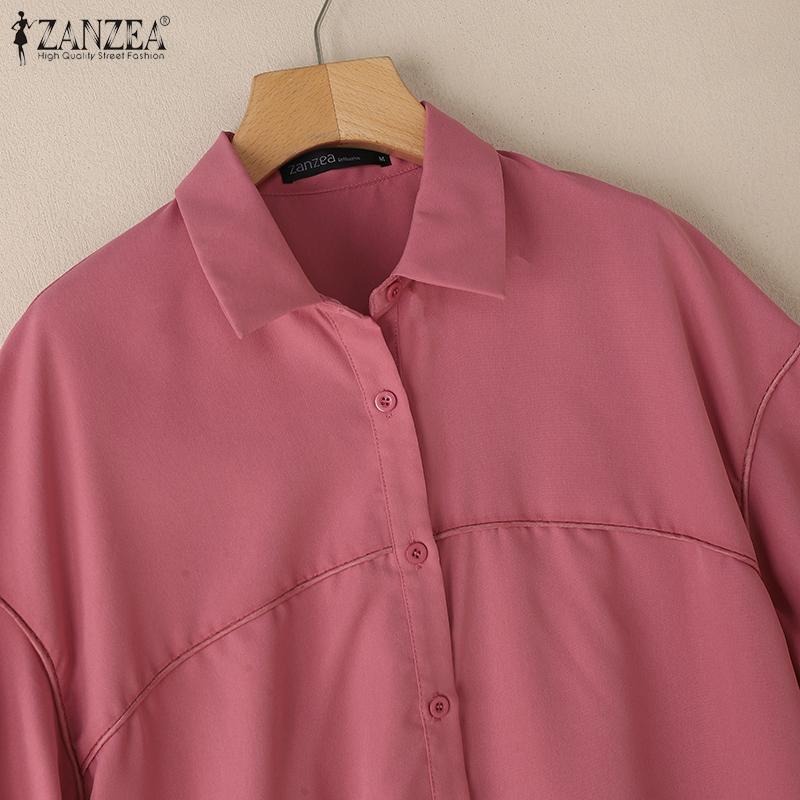 ZANZEA Kadın Günlük Devrik Yaka Yazlık Kısa Kollu Bluz