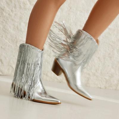 2024 Classic Women's Retro Solid Color Tassel Cowboy Boots Personalized Zipper Party Music Festival Short Women's Ankle Boots