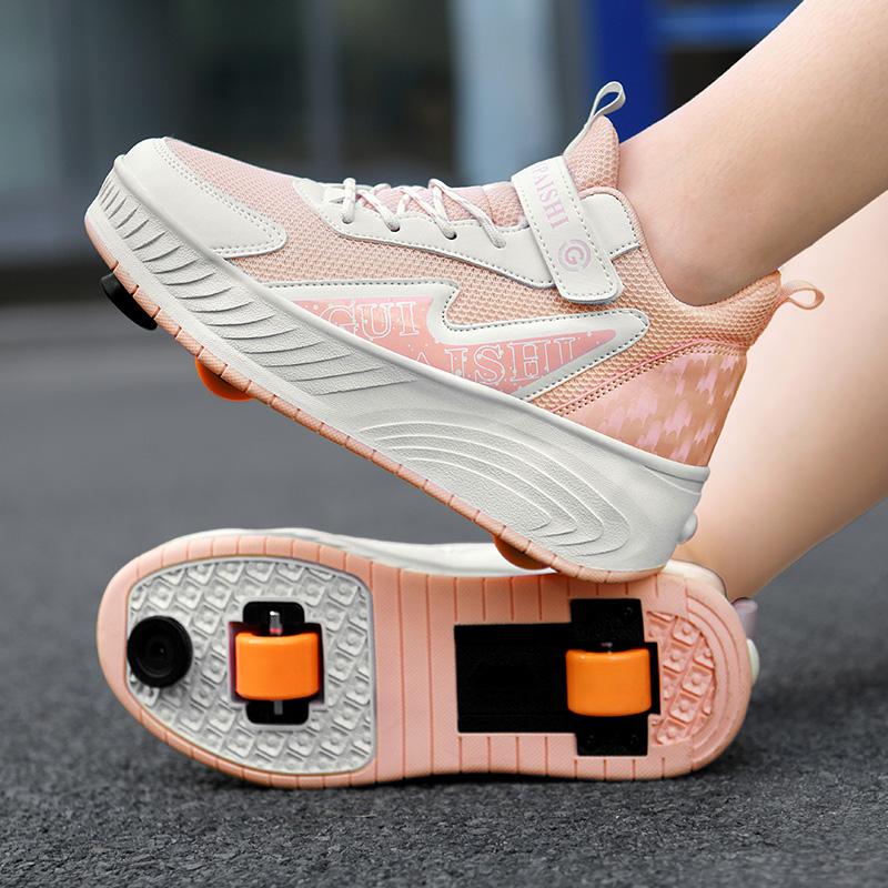 New Women's 2-Wheel Roller Skates Shoes Fashion Girls Sneakers With Wheels Dual-Purpose Roller Skating Casual Shoes Best Gift
