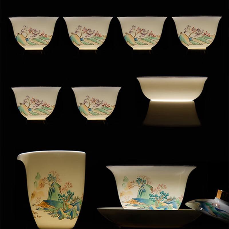 Gold-Inlaid Jade & Ceramic Kung Fu Tea Set