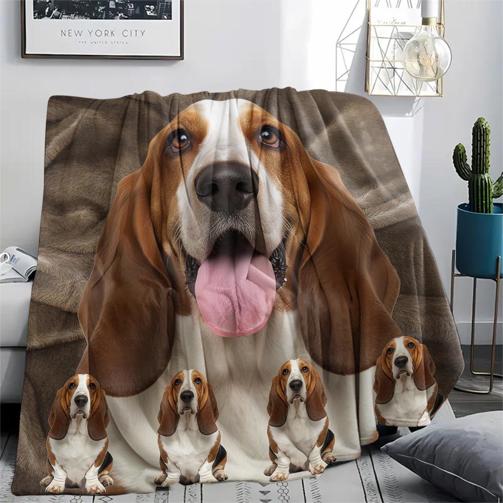 1 pièce Couverture en flanelle avec imprimé Basset Hound, Haute qualité Confortable pour toutes les saisons, Décoration intérieure, Chaleur et Confort, Parfait pour les cadeaux
