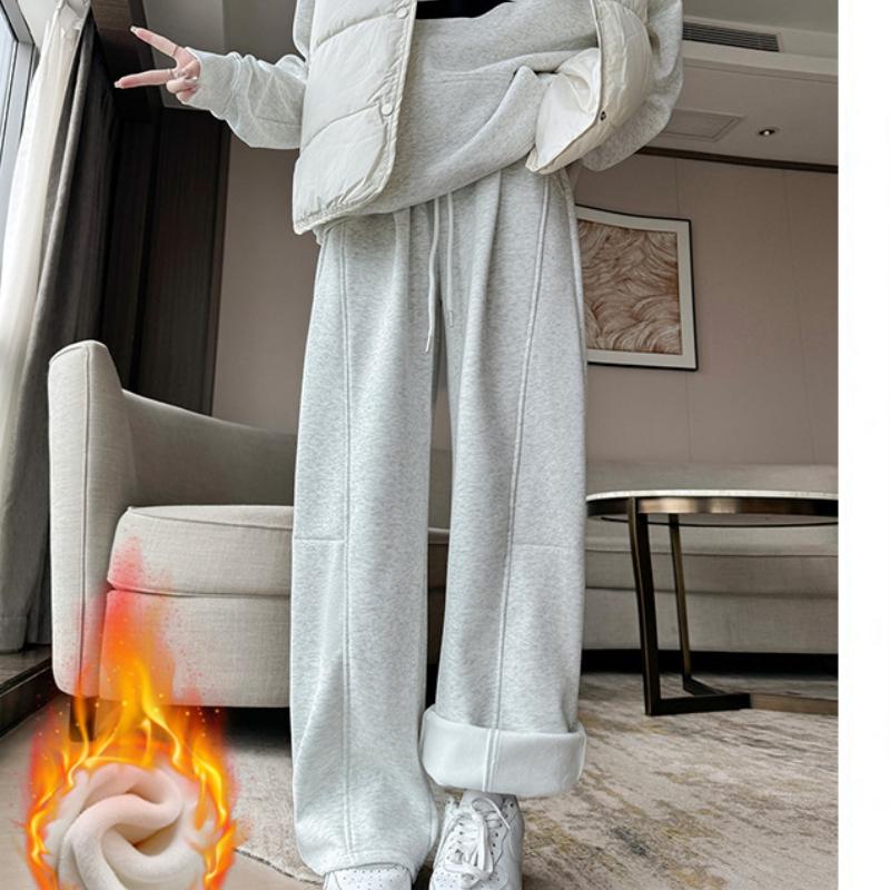 Sport Pants for Women In Autumn and Winter New High-waisted Velvet Wide-leg Pants Narrow Version Straight Banana Casual Pants