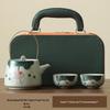 Hand-Painted Ge Kiln Ceramic Kung Fu Tea Set: Teapot & Two Cups Portable Set