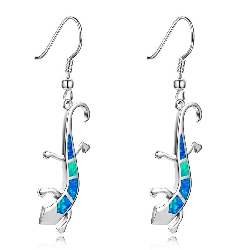 Ohrringe, Europäische und Amerikanische Silber + Weißer Opal Eidechsen-Ohrringe, Exquisite Ohrringe.