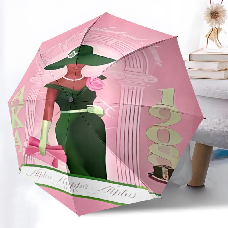AKA logo9 Print Automatic Umbrella, 8 Rib Iron Frame, Plastic Handle, Suitable for Outdoor Travel &Daily , Ideal Gift
