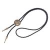 Mens Bolo Tie Necktie Faux Leather Braided Rope Necklace with Metal Round Flower Pendant Jewelry Cowboy Hat Accessories
