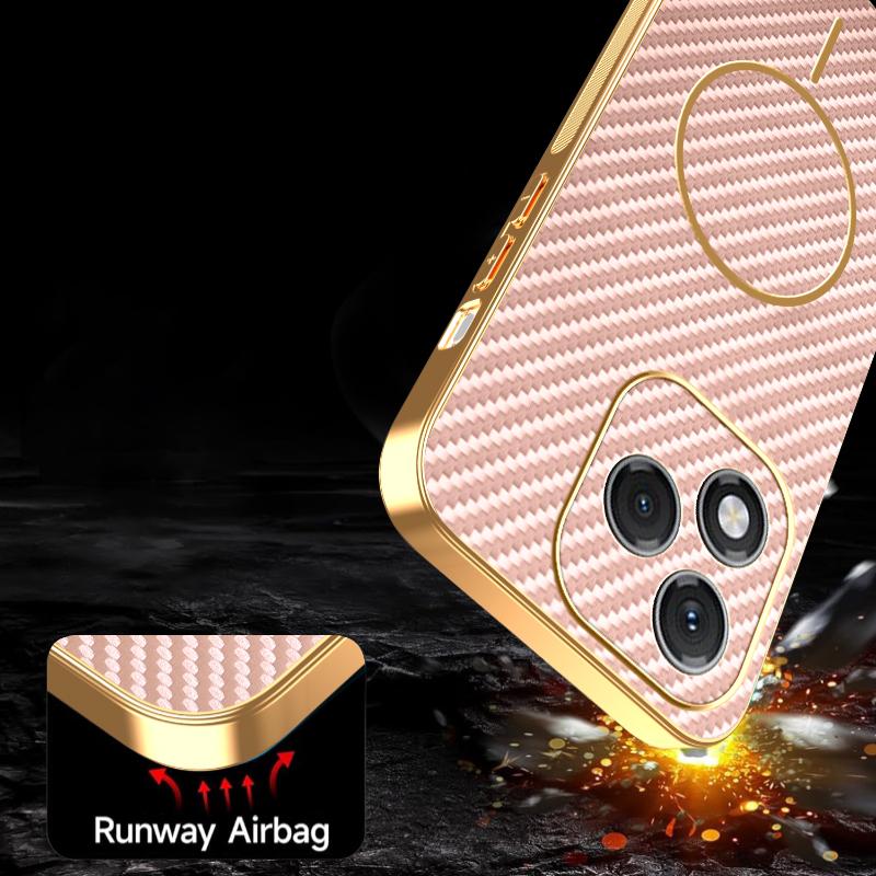 For Honor 400 Lite 5G Phone Case Carbon Fiber Textured Electroplated TPU Back Cover