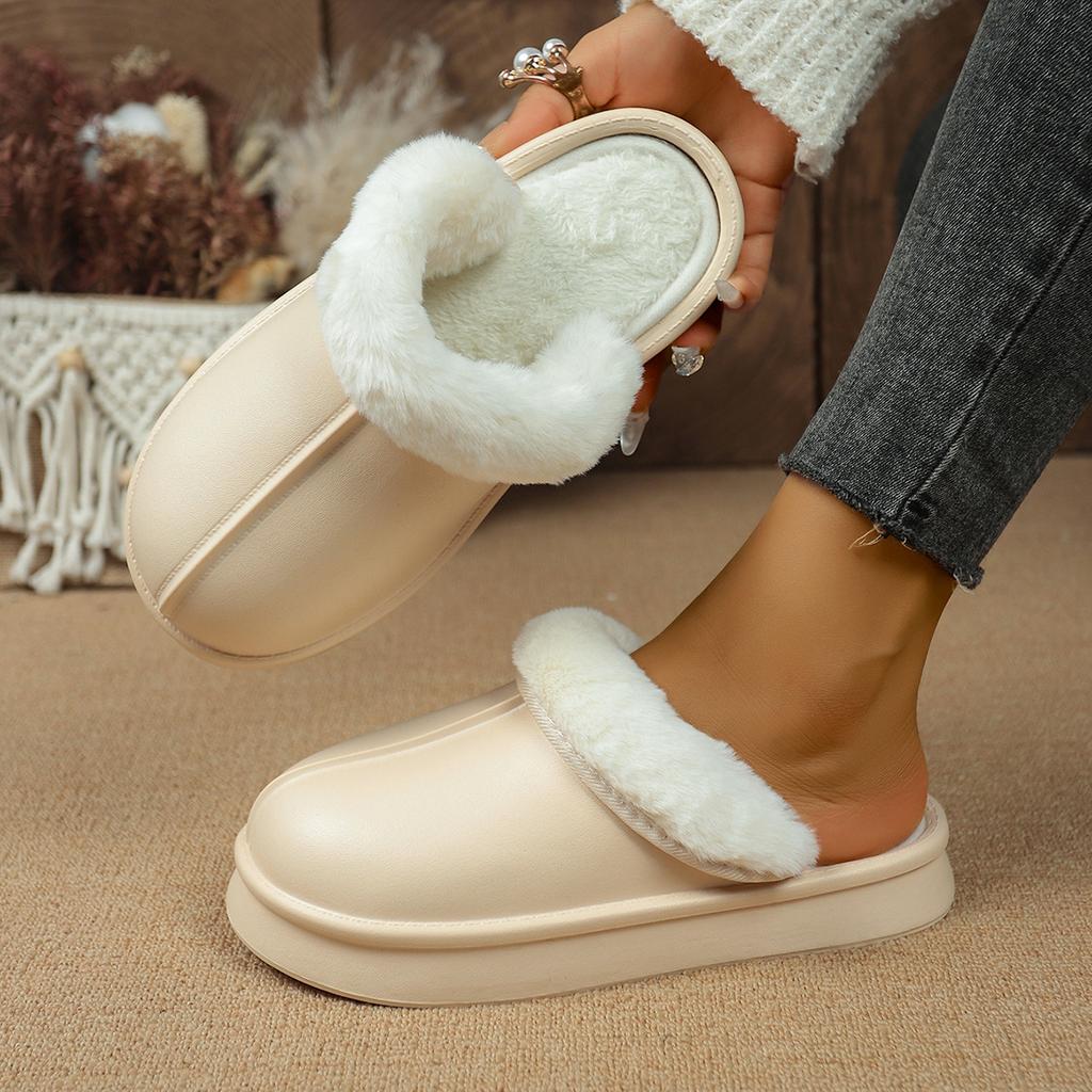 Women's Winter Flat Toe-Cap Home Slippers, Plush Warm and Comfortable Casual Half-Slip Women's Shoes