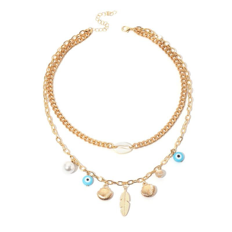 Douyin s new cold wind, devil s eye, shell, multi-layer necklace, European and American punk explosive one-shell jewelry.