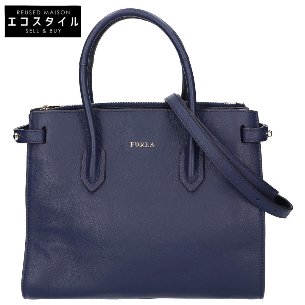 FURLA [Beautiful Condition] PIN S 2WAY Tote Bag NavyUsed