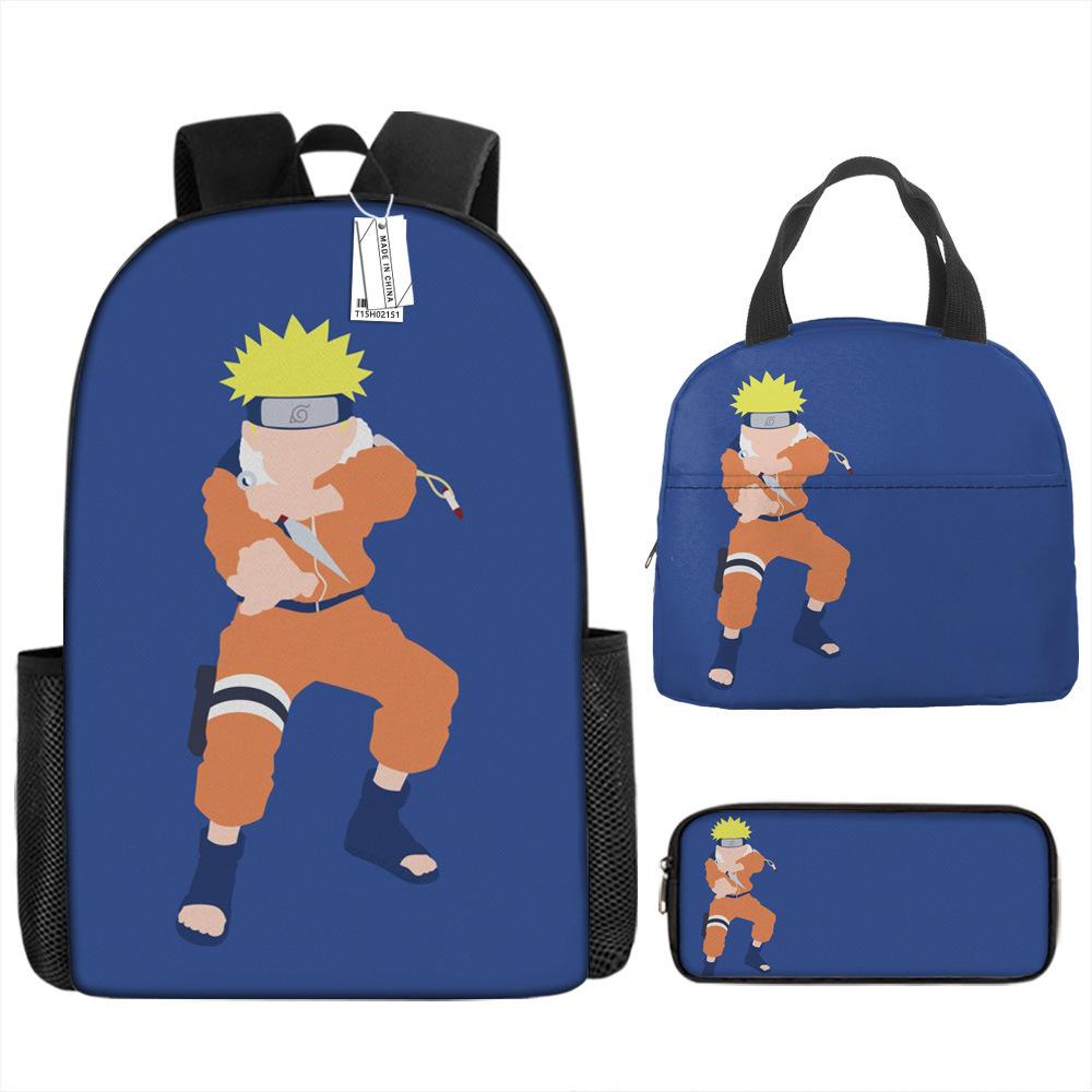 Naruto Shippuden Elementary and Secondary School School Bag Large Capacity Campus Backpack Lunch Bag Pencil Bag Three-piece Set