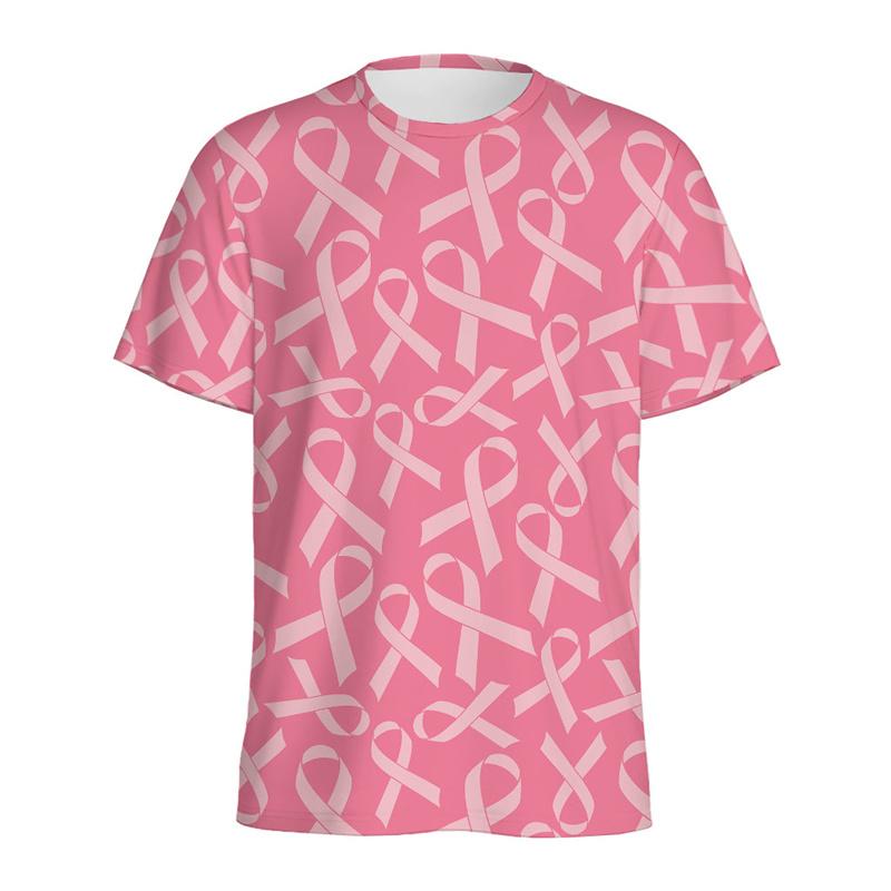 Summer Pink Ribbon T-shirt Women's T-shirt Short Sleeve O-neck Casual T-shirts Clothes Men Fashion Clothing Daily Tees Top