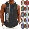 Men's Tank Top Gym Sleeveless Hoodie Shirt Washed Sports Muscle Shirts Fitness Vest With Hood