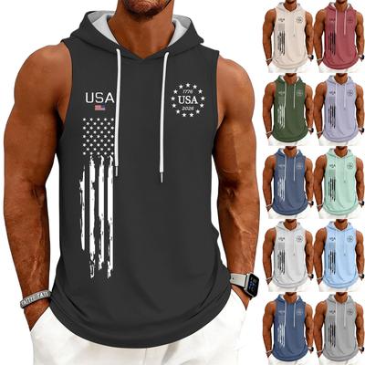 Men's Tank Top Gym Sleeveless Hoodie Shirt Washed Sports Muscle Shirts Fitness Vest With Hood