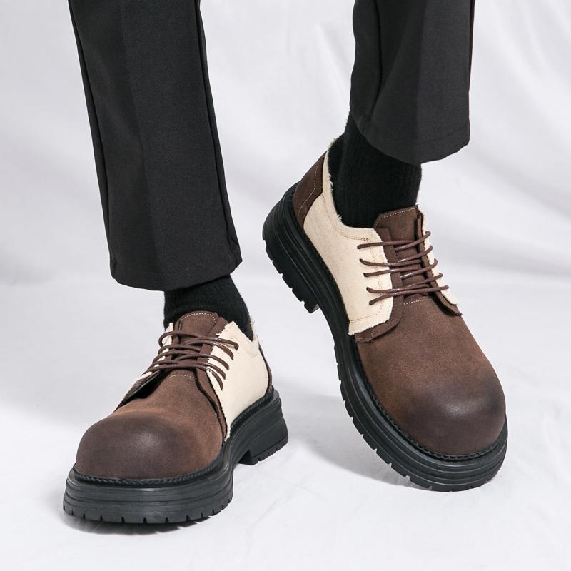 Fashion Men Leather Round Toe Shoes Chunky Platform Classic Retro Work Shoes Comfortable Fashion Business Oxfords Casual Walking Shoes